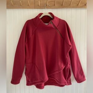 Athleta Cozy Karma Asymmetrical Pullover Sweatshirt Warm Pockets Burgundy Red 1X
